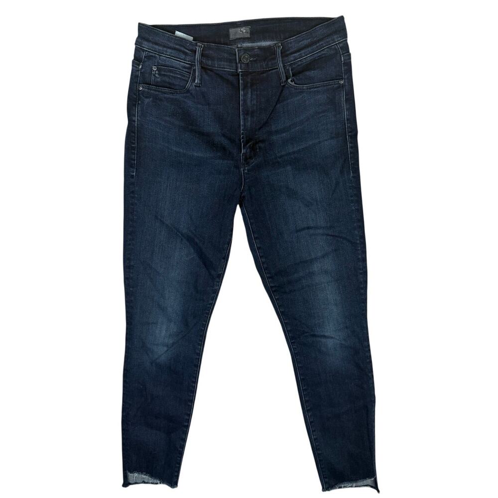 MOTHER Jeans Stunner Zip Ankle Step Fray Slim Pants High Rise Dark Blue 29